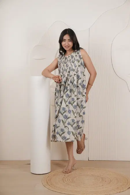 Naisha K 968 Cotton Printed One Piece Dress Summer Collection
